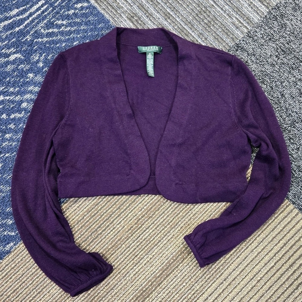 Lauren Ralph Lauren Dress Shaw Sweater Womens M Solid Purple Long Sleeve Crop